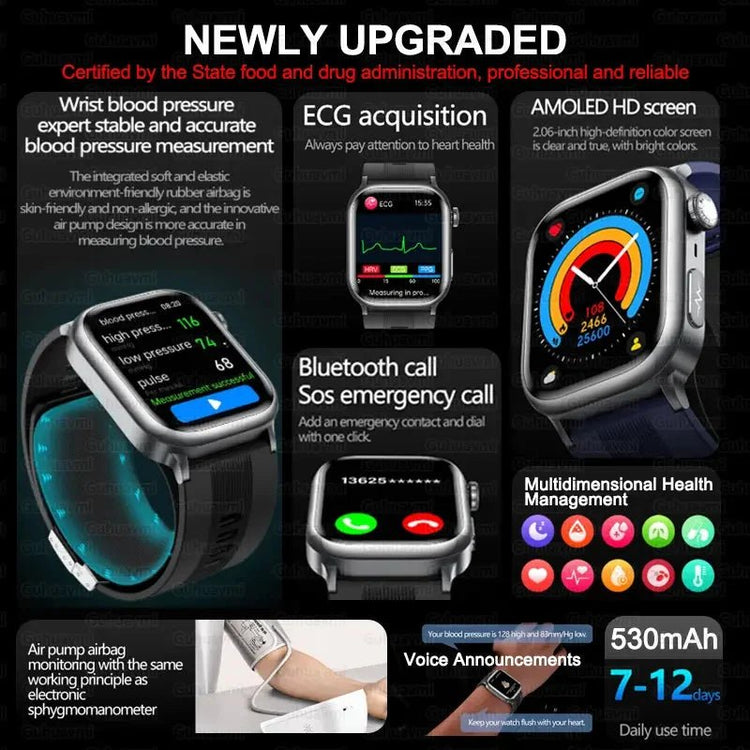 2025 New For XIAOMI Ultra Air Bag SmartWatch Men Blood Fat ECG+PPG Blood Pressure Broadcast NFC HD BT Call Health Bracelet Woman - Reboot Athletic Power – Santé, Sport et Récupération à domicile