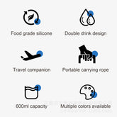 600ml Collapsible Sports Water Bottle Food - Grade Silicone Flip - Top Straw Cup with Handle for Outdoor Hiking Cycling Camping - Reboot Athletic Power – Santé, Sport et Récupération à domicile