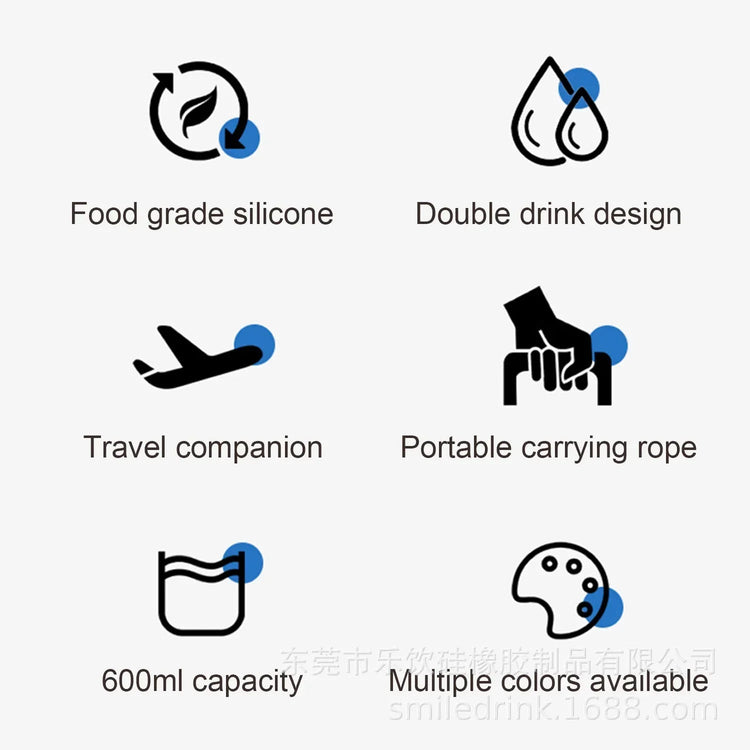 600ml Collapsible Sports Water Bottle Food - Grade Silicone Flip - Top Straw Cup with Handle for Outdoor Hiking Cycling Camping - Reboot Athletic Power – Santé, Sport et Récupération à domicile