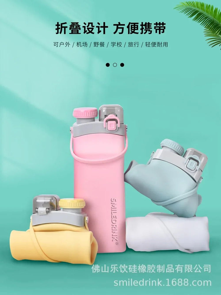 600ml Collapsible Sports Water Bottle Food - Grade Silicone Flip - Top Straw Cup with Handle for Outdoor Hiking Cycling Camping - Reboot Athletic Power – Santé, Sport et Récupération à domicile