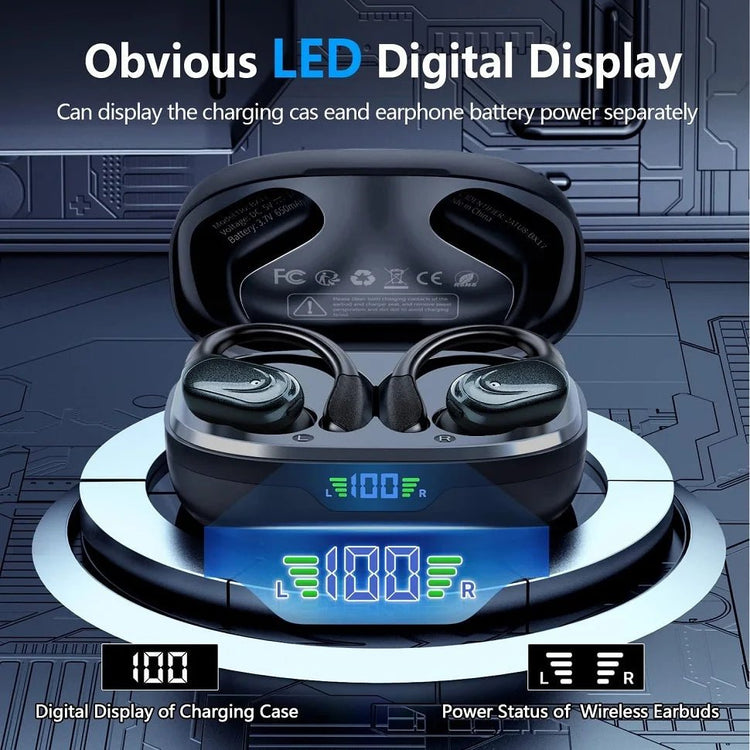 Écouteurs Bluetooth 5.3 True Wireless avec micro, commandes par bouton, réduction du bruit, crochets d&