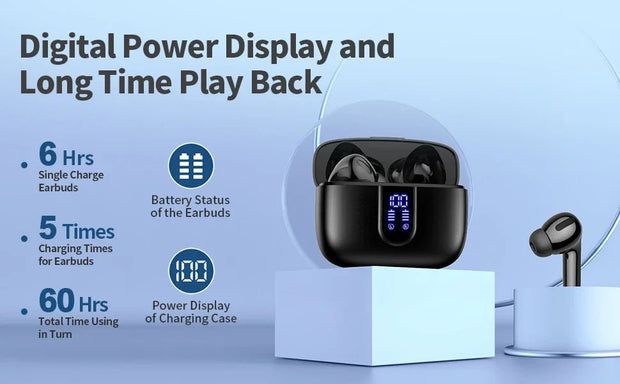 Écouteurs sans fil avec Bluetooth 5.3, réduction du bruit ENC pour les appels grâce à quatre microphones, autonomie de 50 heures. - Reboot Athletic Power – Santé, Sport et Récupération à domicile