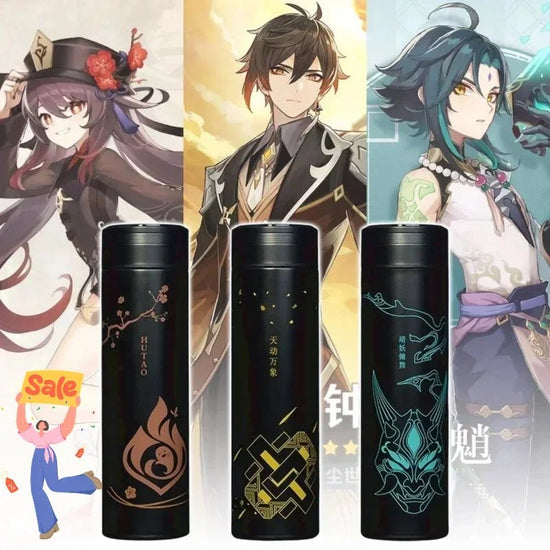 Genshin Vacuum Flask Water Bottles LED Temperature Display Stainless Steel Coffee Mugs Game Zhongli Xiao Anime Thermos Cups - Reboot Athletic Power – Santé, Sport et Récupération à domicile