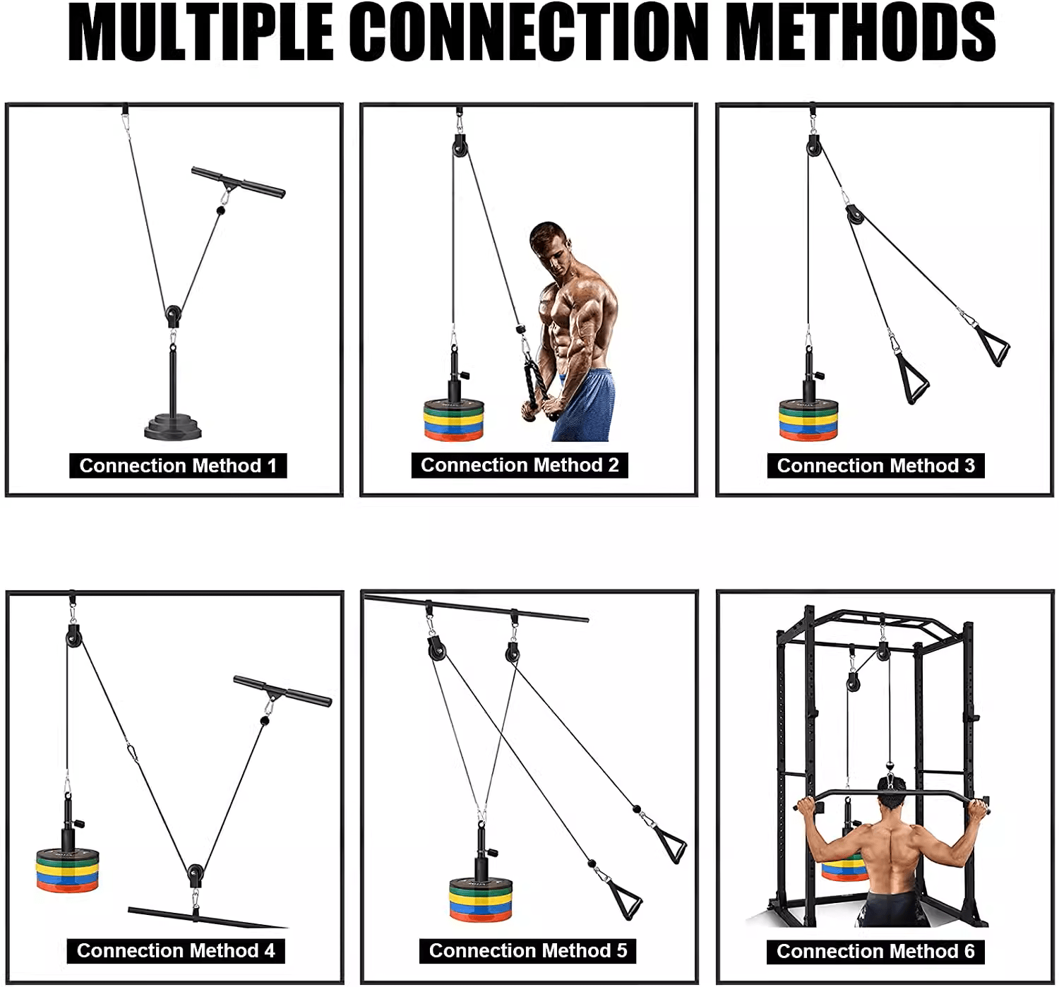 Home Fitness Pulley System – (Single Pulley with Long Pull Rod & 3 - Head Rope) - Reboot Athletic Power – Santé, Sport et Récupération à domicile