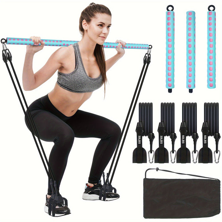 Kit de barre de Pilates réglable avec 4 bandes de résistance, barre de Pilates portable pour l&