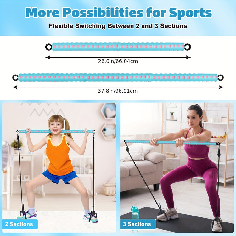 Kit de barre de Pilates réglable avec 4 bandes de résistance, barre de Pilates portable pour l&