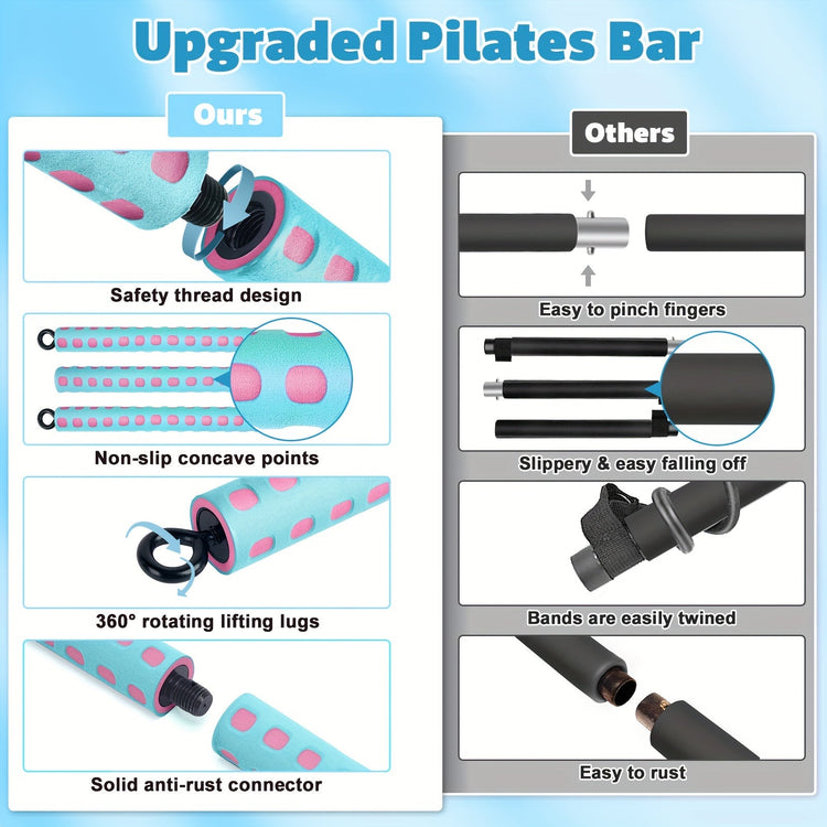 Kit de barre de Pilates réglable avec 4 bandes de résistance, barre de Pilates portable pour l&