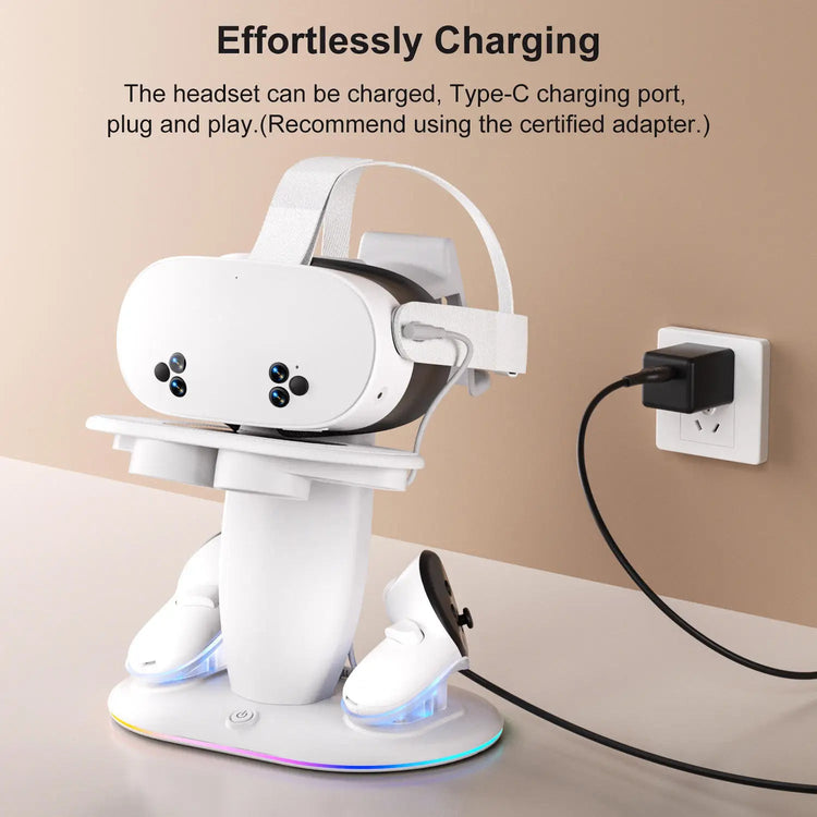 Station de charge tout - en - un Factory pour accessoires VR 2/3/3S compatible VR, AR et MR. Comprend un chargeur pour manettes, un support et un rangement pour casque. - Reboot Athletic Power – Santé, Sport et Récupération à domicile