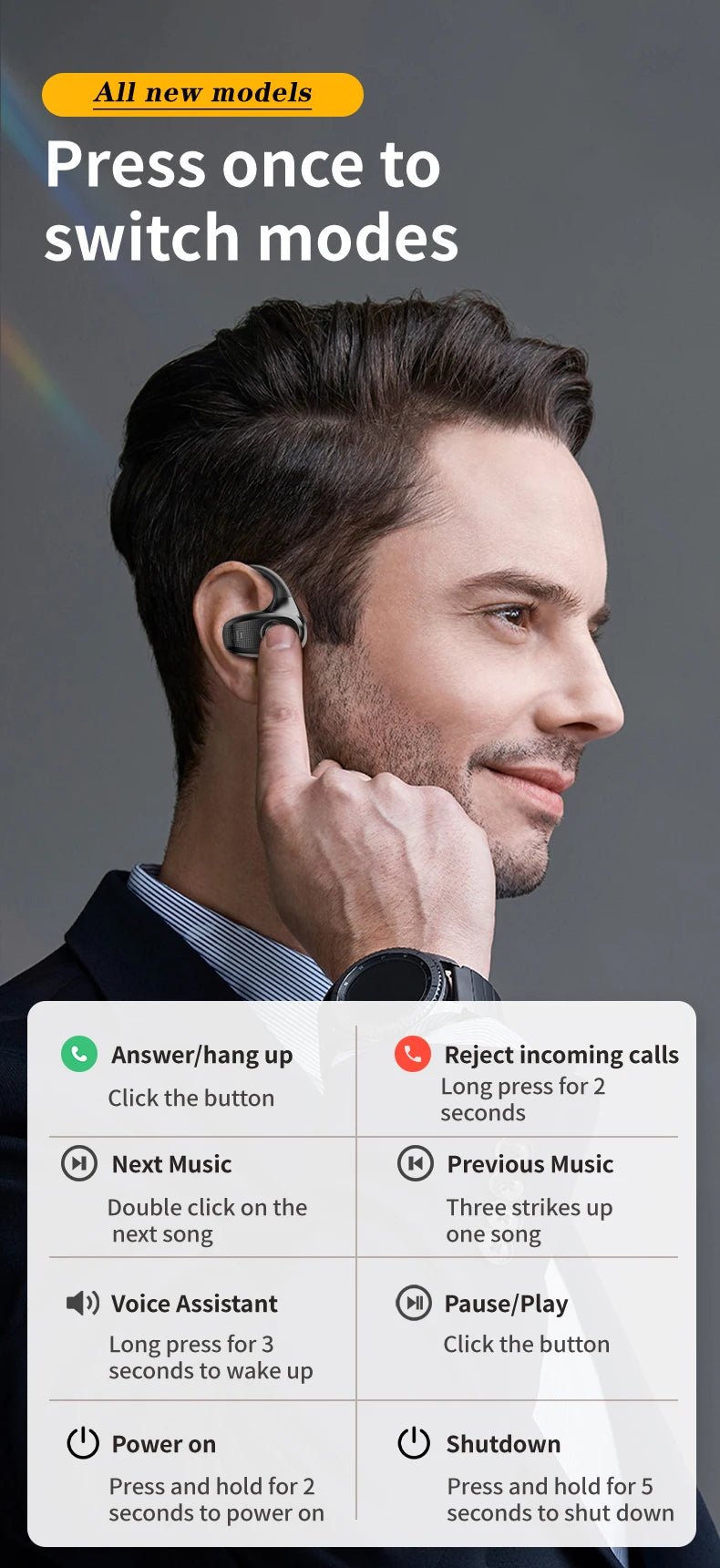 Z66 wireless earhook OWS open Bluetooth headset single ear non - in - ear air conduction headset with microphone sports headset - Reboot Athletic Power – Santé, Sport et Récupération à domicile